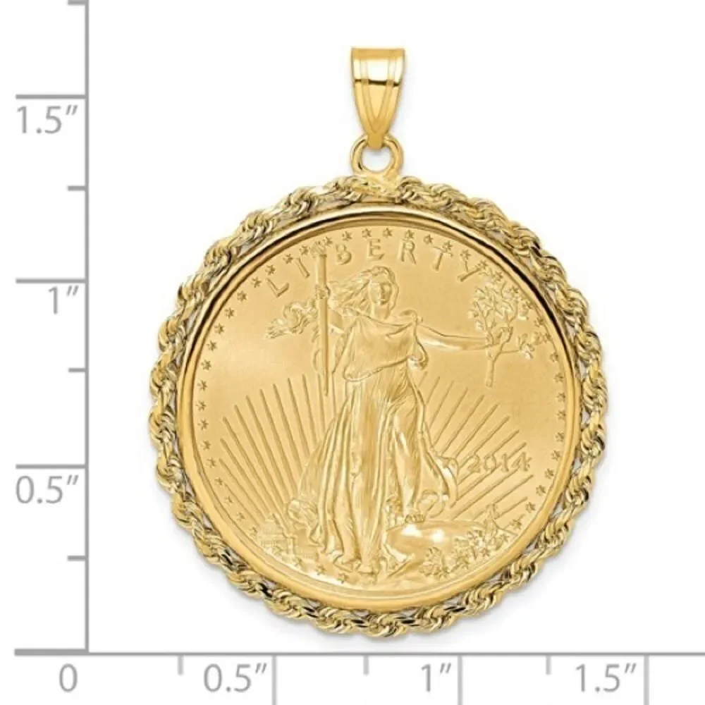 New 22k gold American Eagle 1/2 ounce coin mounted in 14k gold coin bezel